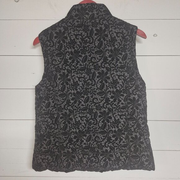 Kenneth Cole Black Velvet Floral Winter Puffer Vest - Picture 6 of 6
